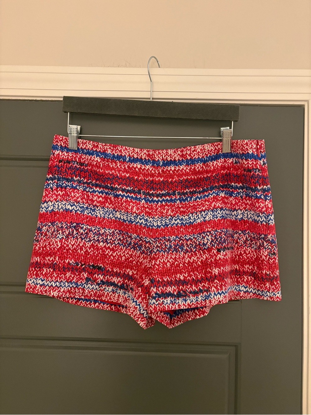 Tory Burch 100% Silk Knit Print Shorts Red Blue Size 8